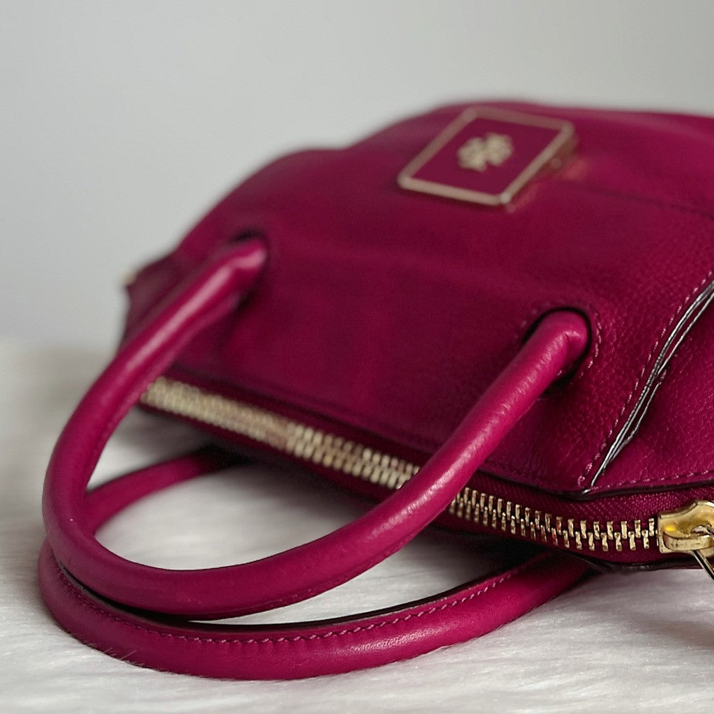 Tory Burch Fuchsia Leather Front Logo 2 Way Shoulder Bag Like New