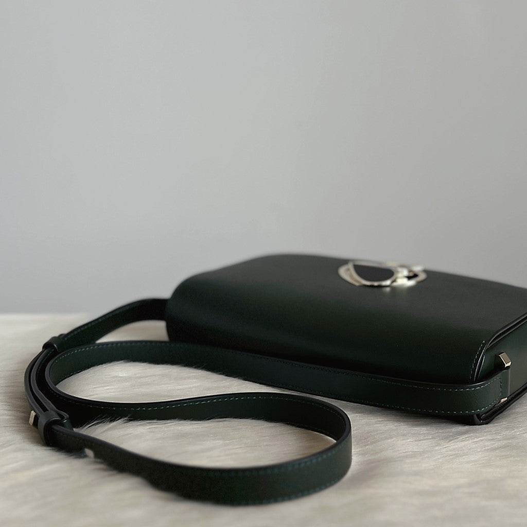 Kate Spade Dark Green Leather Heart Trun Lock Crossbody Shoulder Bag Excellent