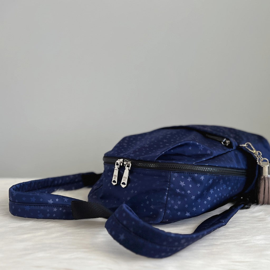 Anna Sui Navy Star Pattern Tassel Cham Backpack Like New