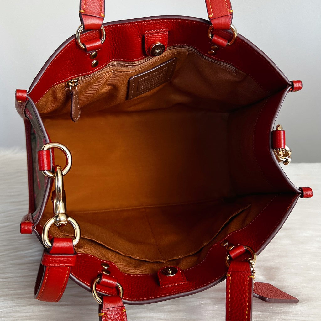 Coach Leather Monogram Strawberry Book Tote 2 Way Shoulder Bag Like New