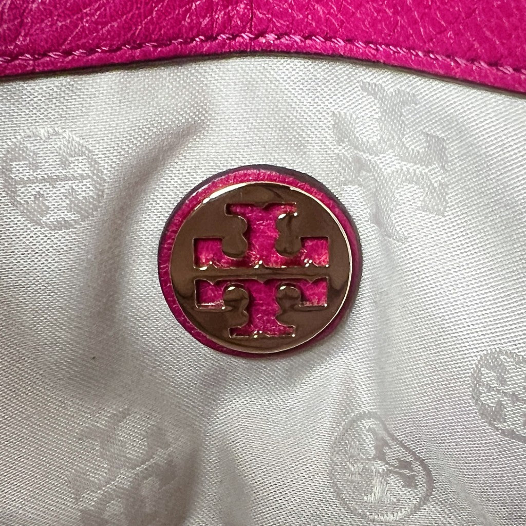 Tory Burch Fuchsia Leather Front Logo 2 Way Shoulder Bag Like New