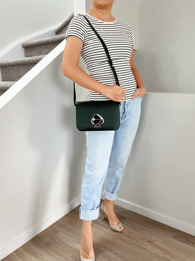 Kate Spade Dark Green Leather Heart Trun Lock Crossbody Shoulder Bag Excellent