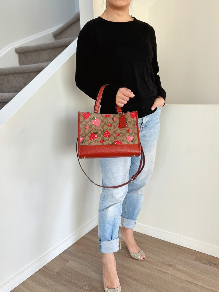 Coach Leather Monogram Strawberry Book Tote 2 Way Shoulder Bag Like New