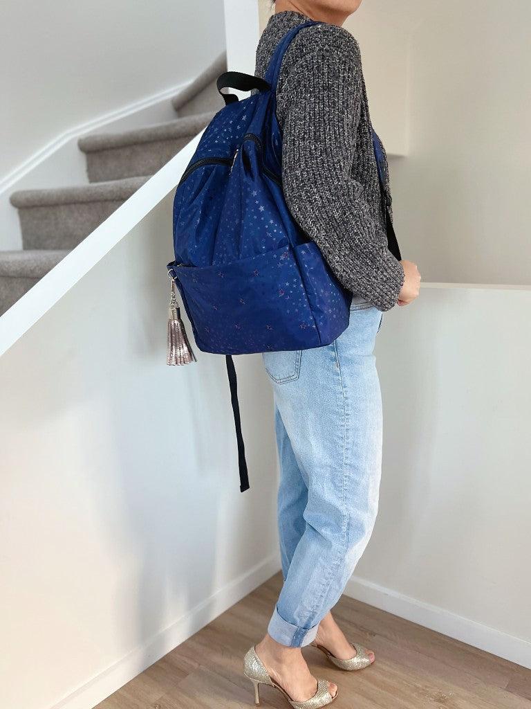 Anna Sui Navy Star Pattern Tassel Cham Backpack Like New