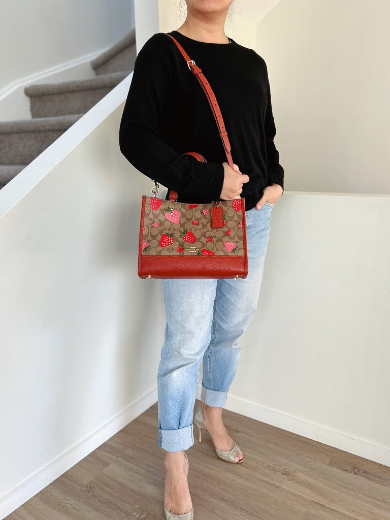 Coach Leather Monogram Strawberry Book Tote 2 Way Shoulder Bag Like New