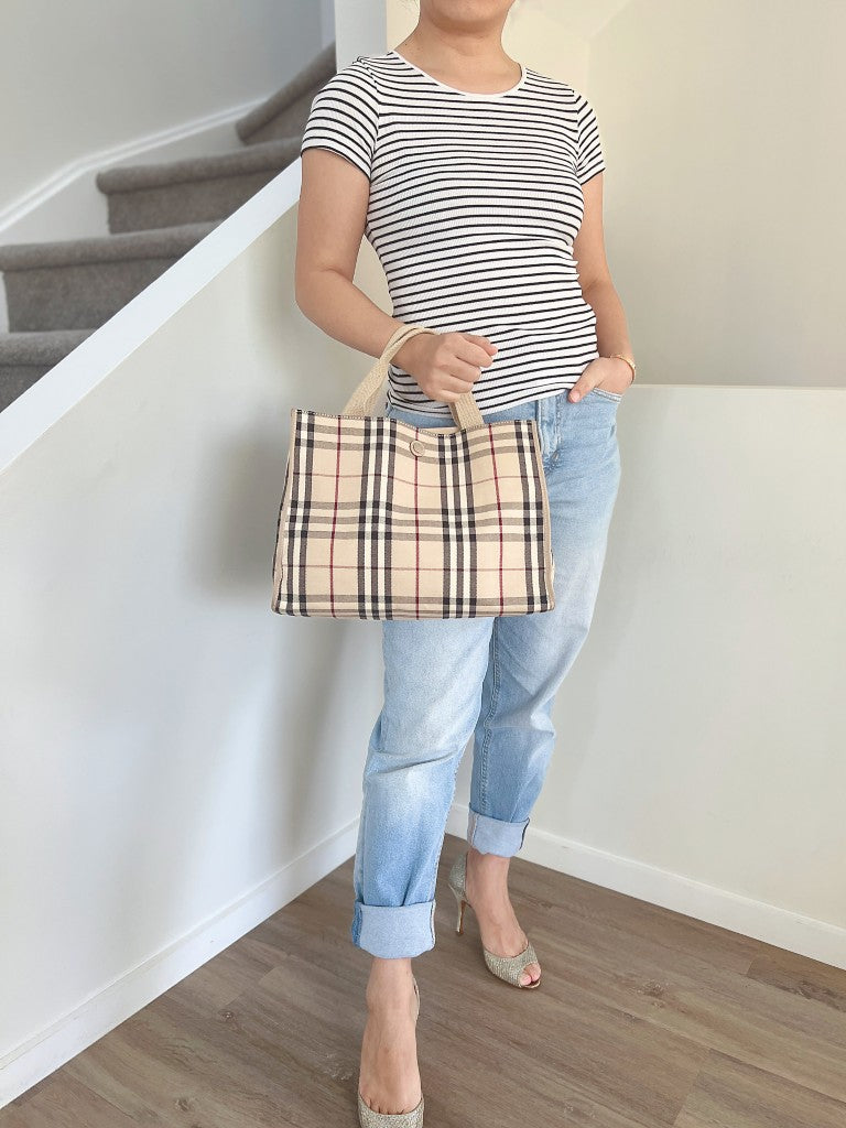 Burberry Signature Check Pattern Tote Bag Excellent