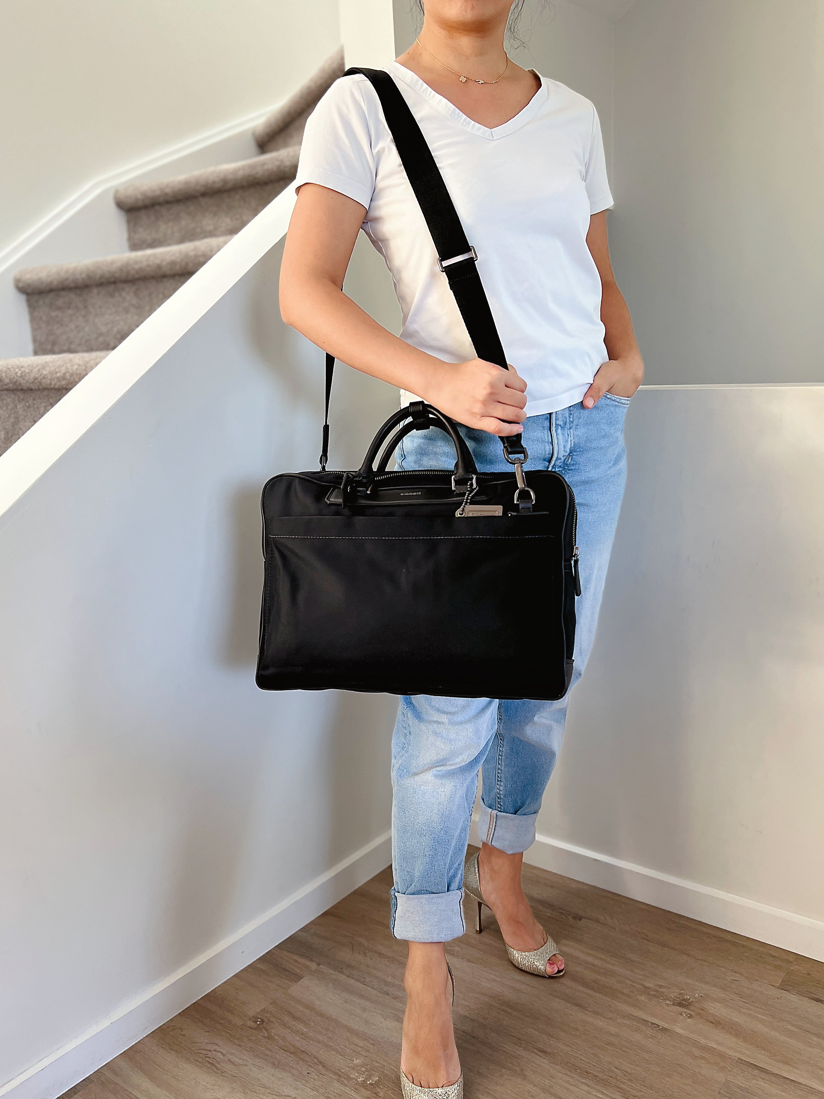 Coach Black Unisex Computer Business Crossbody Shoulder Bag Excellent