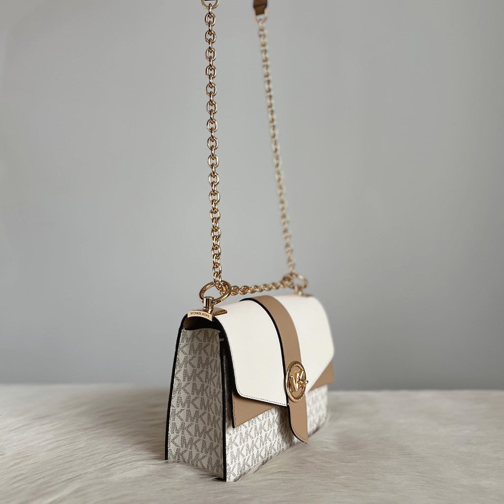 Michael Kors Two Tone Leather Monogram Patchwork 3 Way Shoulder Bag Like New