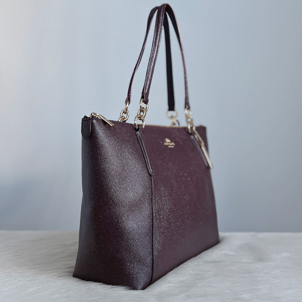 Coach Metallic Brown Leather Chain Detail Career Shoulder Bag Like New