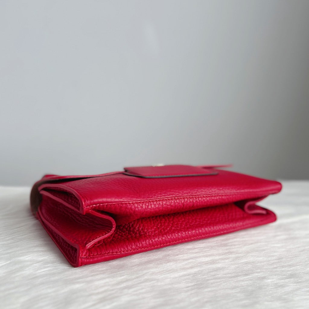Furla Red Leather Front Logo Buckle Shoulder Bag Like New