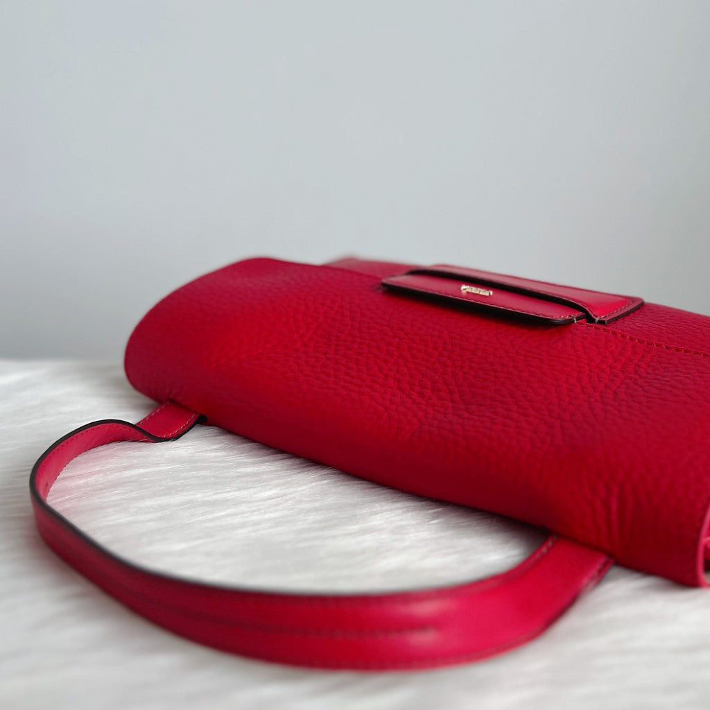 Furla Red Leather Front Logo Buckle Shoulder Bag Like New