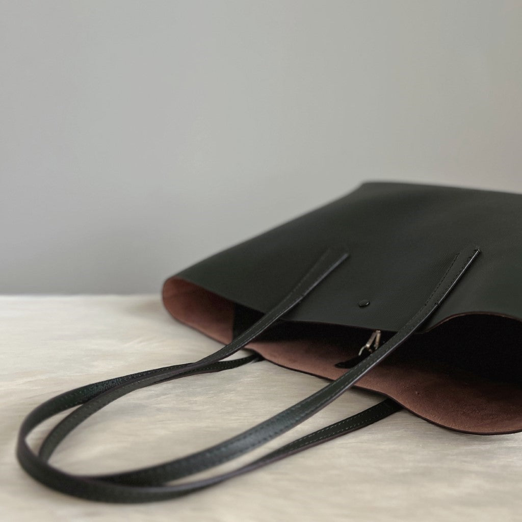 Kate Spade Dark Green Leather Large Shoulder Bag + Pouch Like New