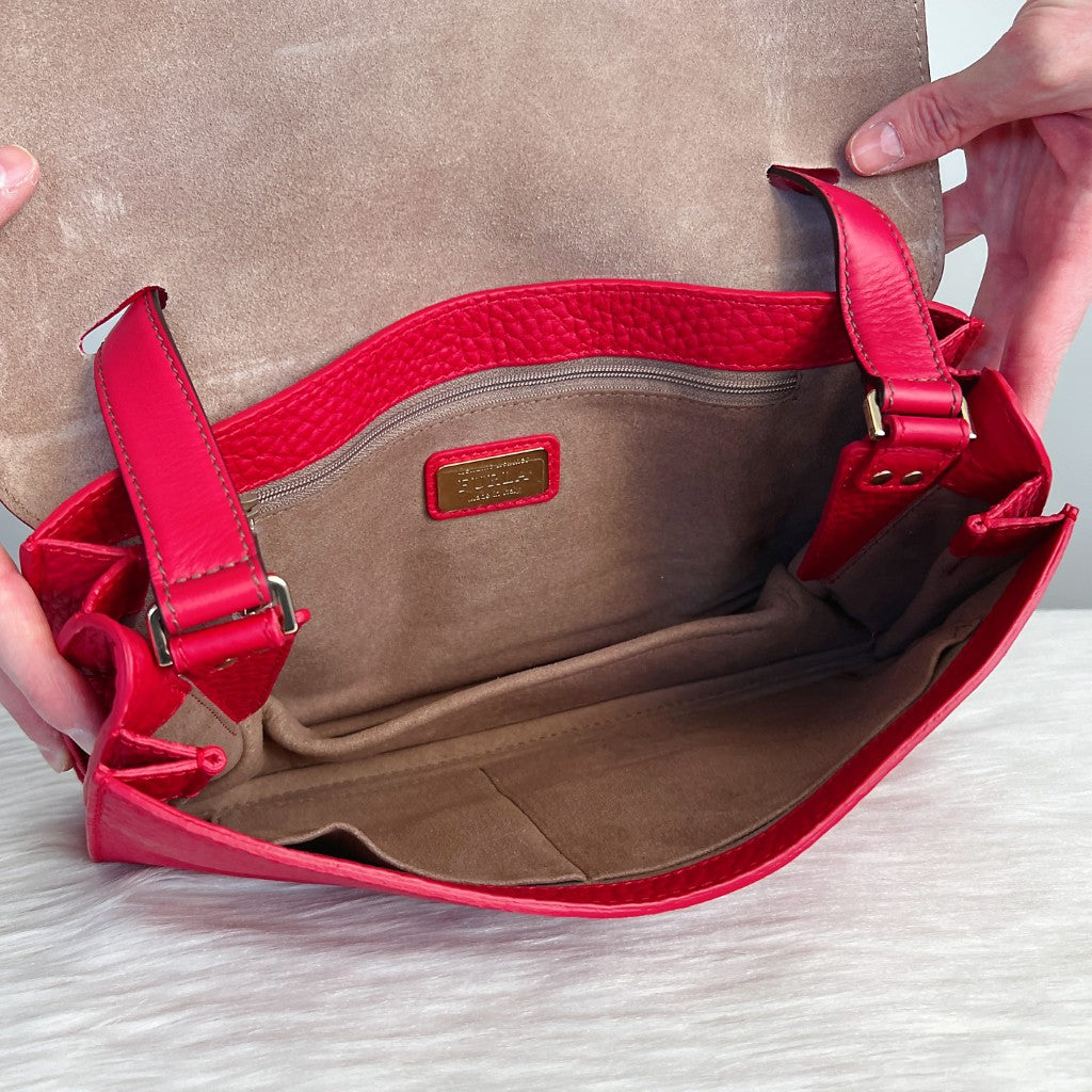 Furla Red Leather Front Logo Buckle Shoulder Bag Like New