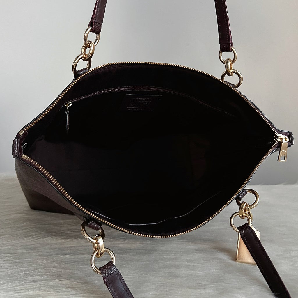 Coach Metallic Brown Leather Chain Detail Career Shoulder Bag Like New