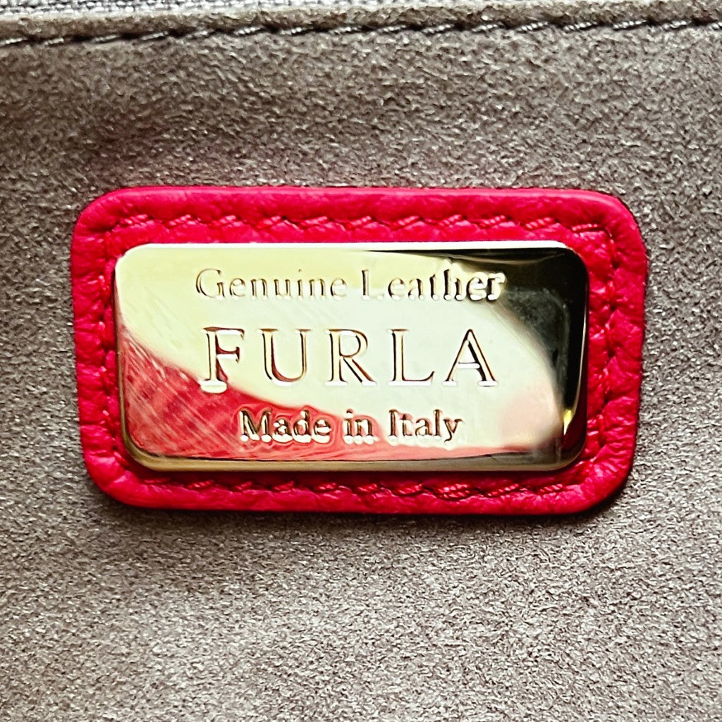 Furla Red Leather Front Logo Buckle Shoulder Bag Like New