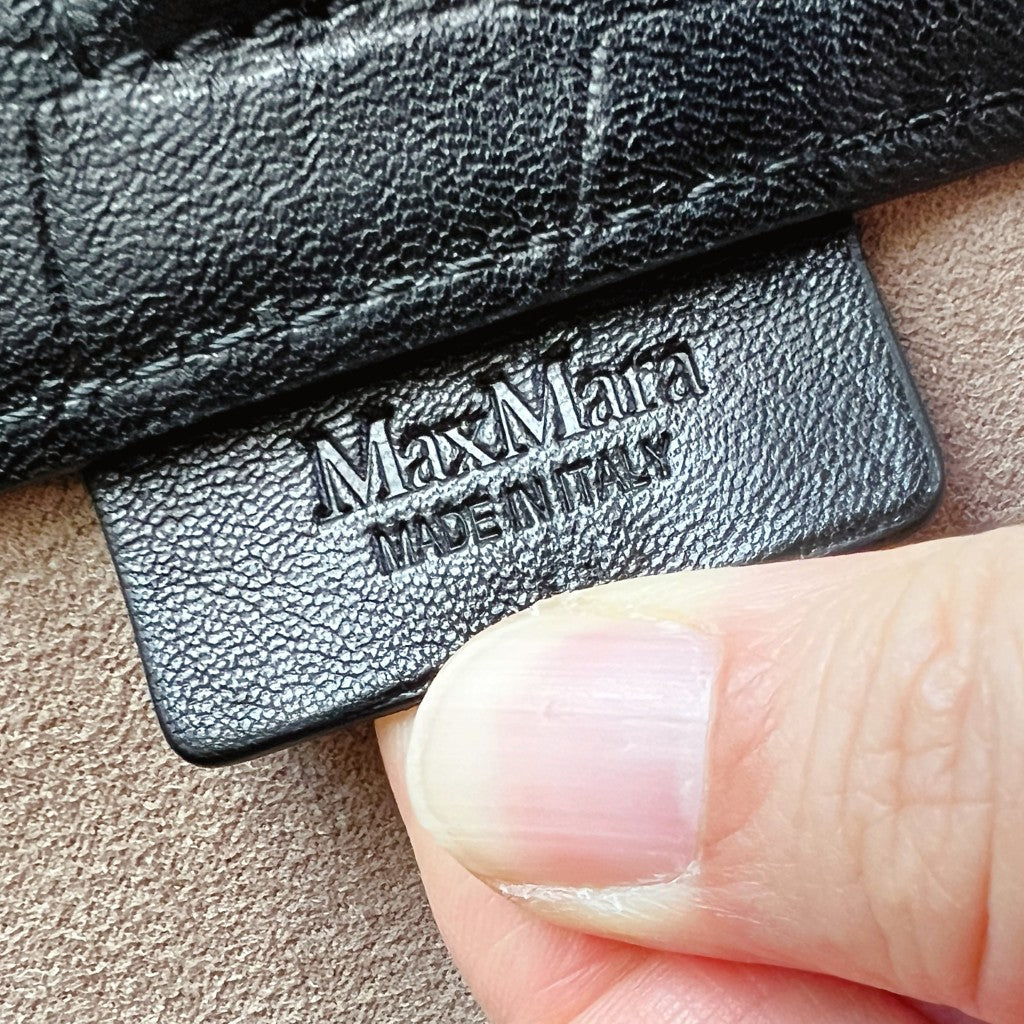 Max Mara Black Crocodile Print Leather Suede Patchwork Shoulder Bag + Pouch Like New