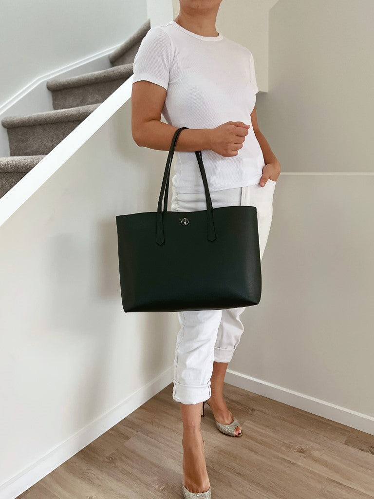 Kate Spade Dark Green Leather Large Shoulder Bag + Pouch Like New