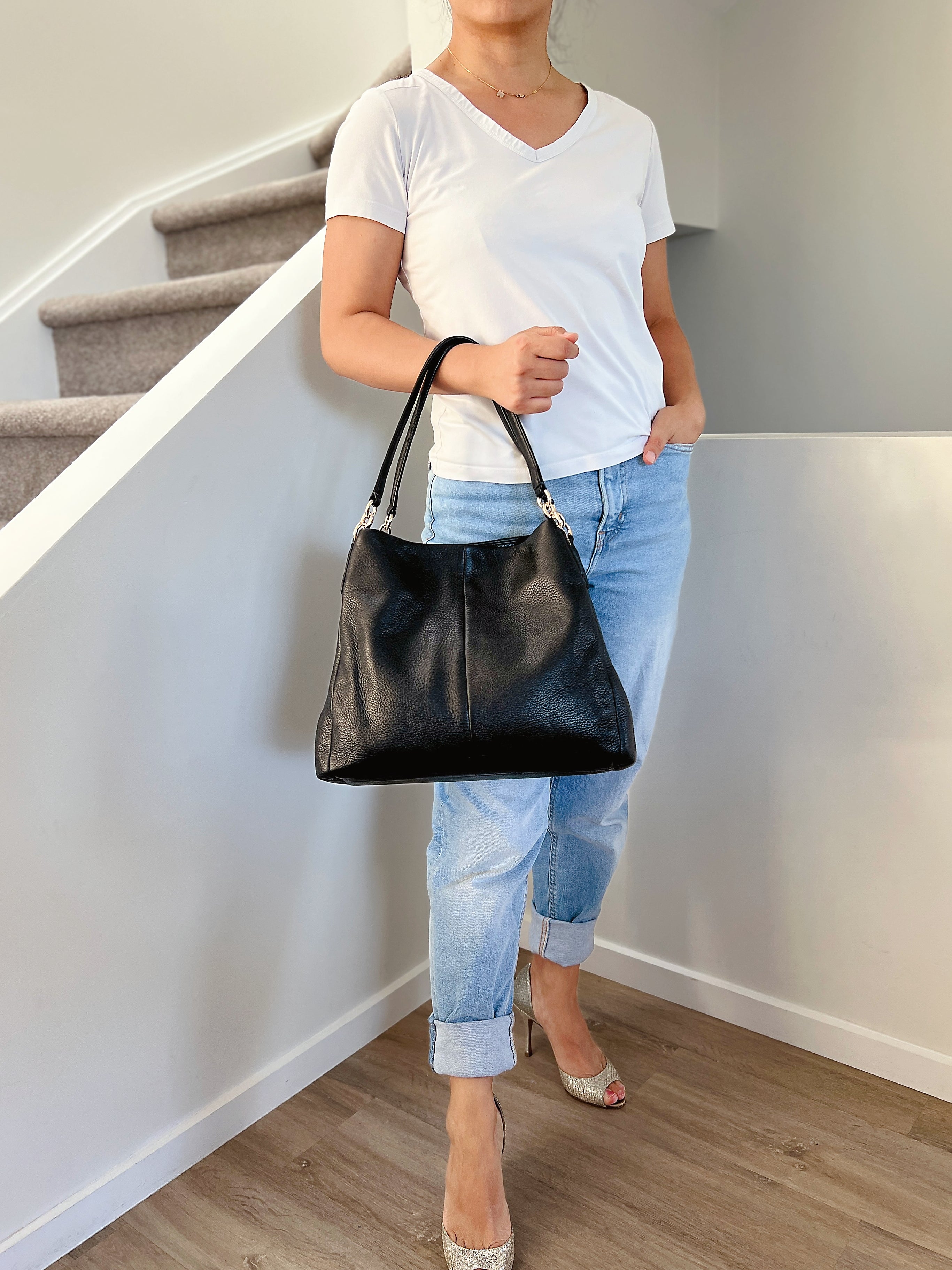 Coach Black Leather Triple Compartment Shoulder Bag Excellent