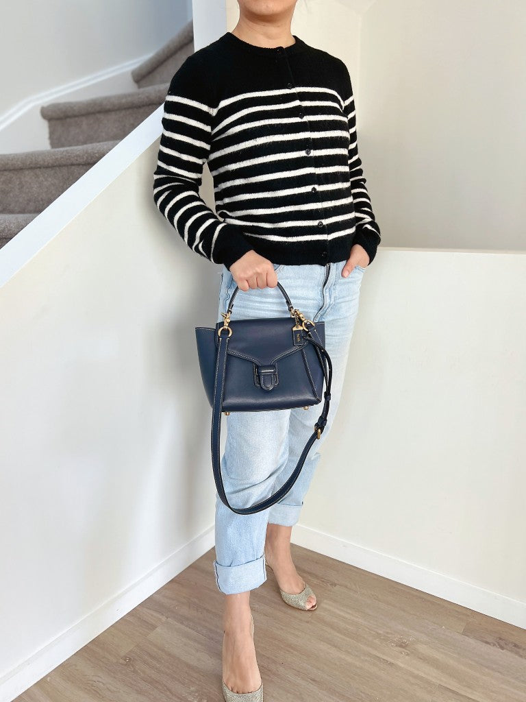 Coach Navy Leather Buckle Flap 2 Way Shoulder Bag Excellent
