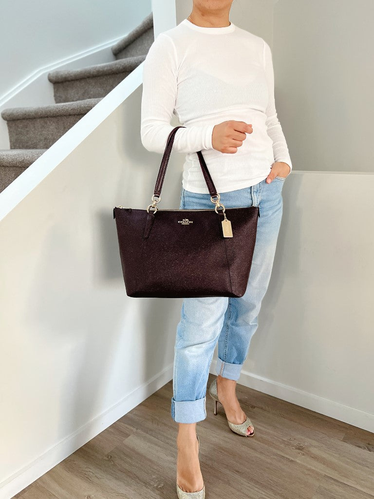 Coach Metallic Brown Leather Chain Detail Career Shoulder Bag Like New