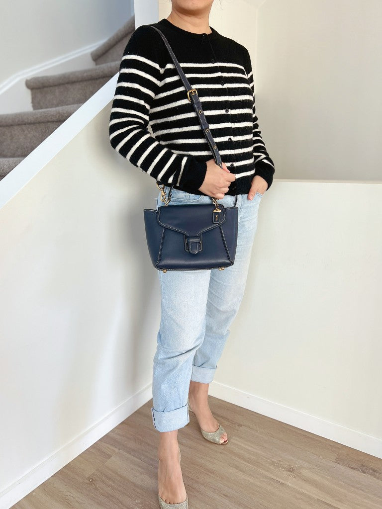 Coach Navy Leather Buckle Flap 2 Way Shoulder Bag Excellent