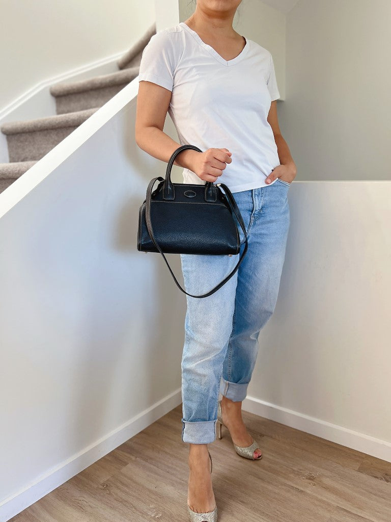 Tod's Black Leather Fold Detail 2 Way Bag Excellent