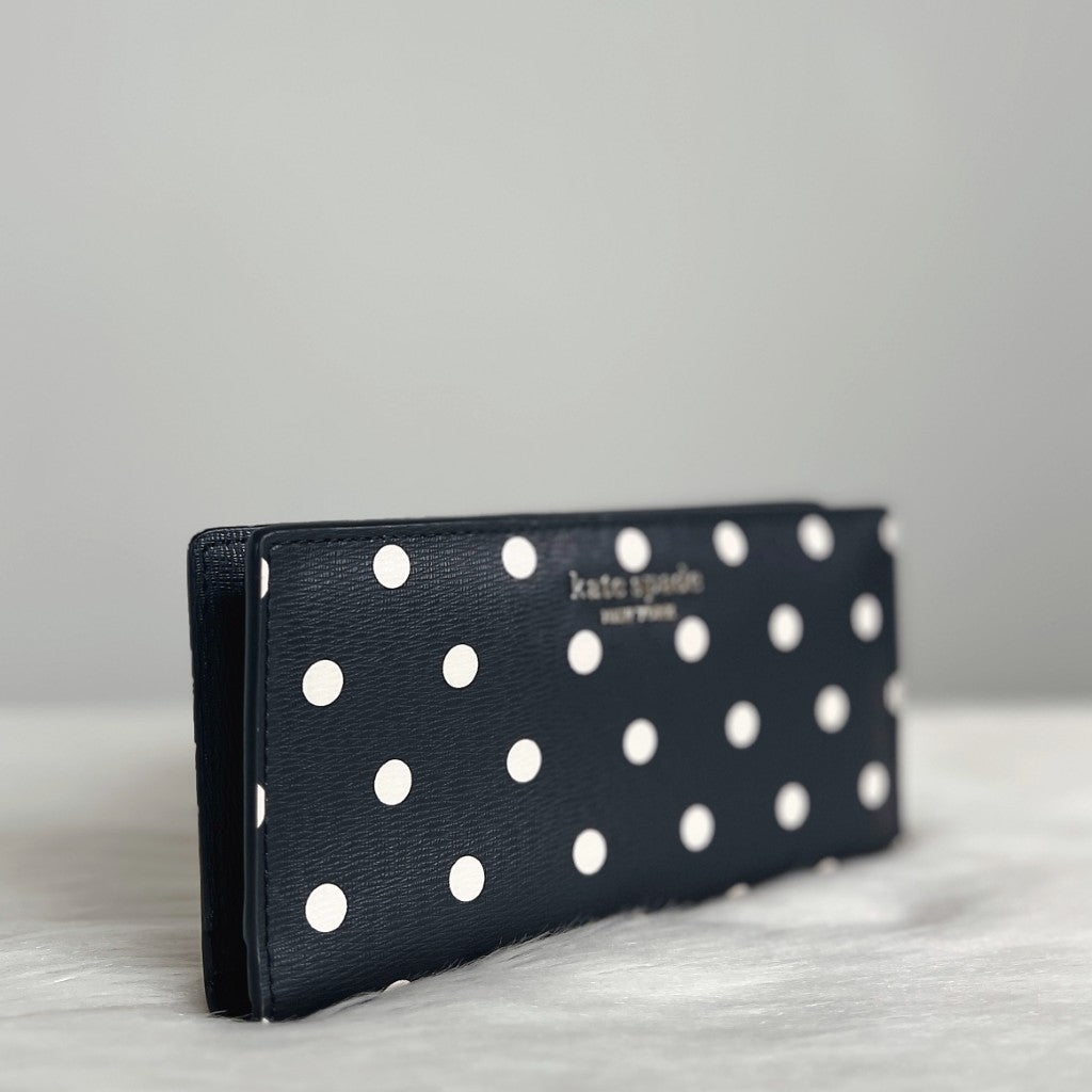 Kate Spade Black Leather Polka Dot Bi-Fold Long Wallet Like New