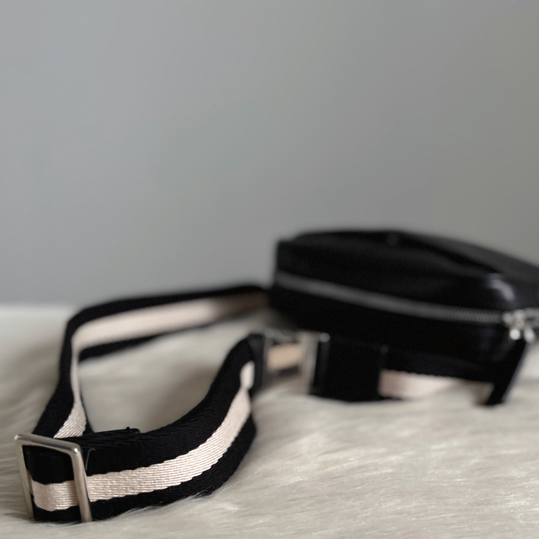 Bally Black Leather Stripe Strap Front Logo Bum Bag Excellent