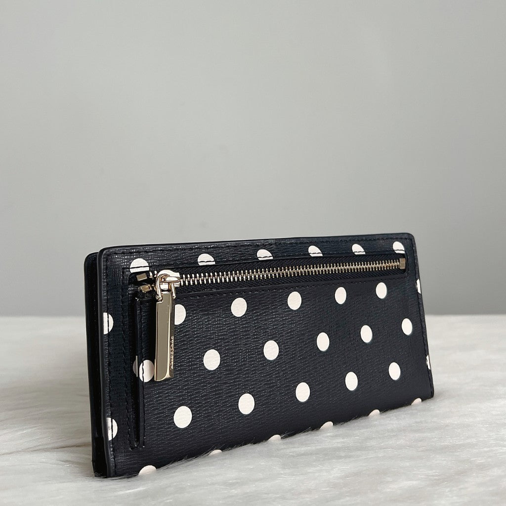 Kate Spade Black Leather Polka Dot Bi-Fold Long Wallet Like New