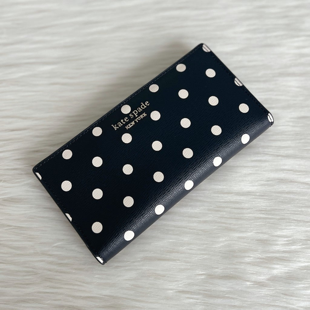 Kate Spade Black Leather Polka Dot Bi-Fold Long Wallet Like New