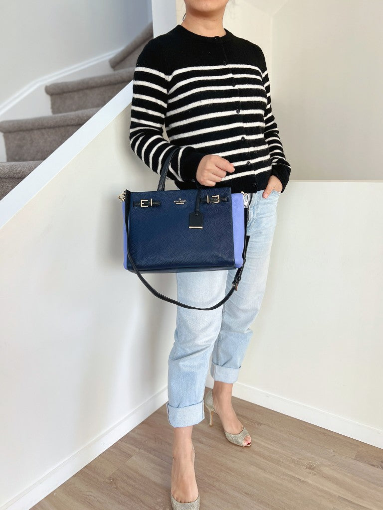 Kate Spade Two Tone Leather Front Logo Career 2 Way Shoulder Bag Like New