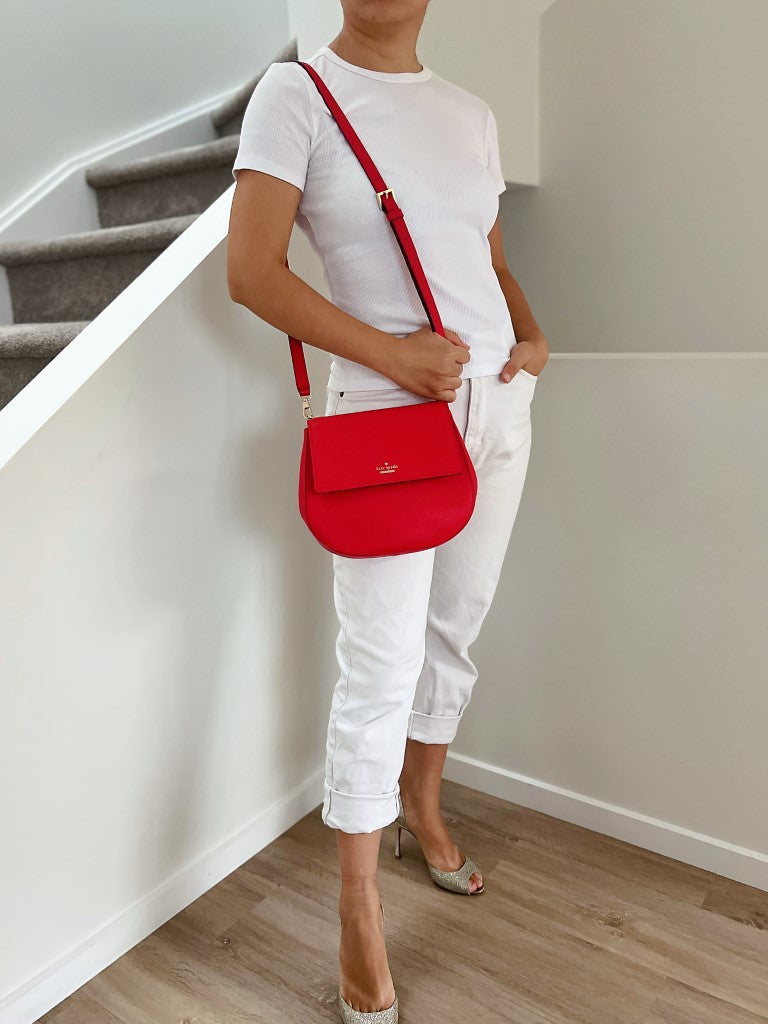 Kate Spade Red Leather Front Logo Crossbody Shoulder Bag Like New