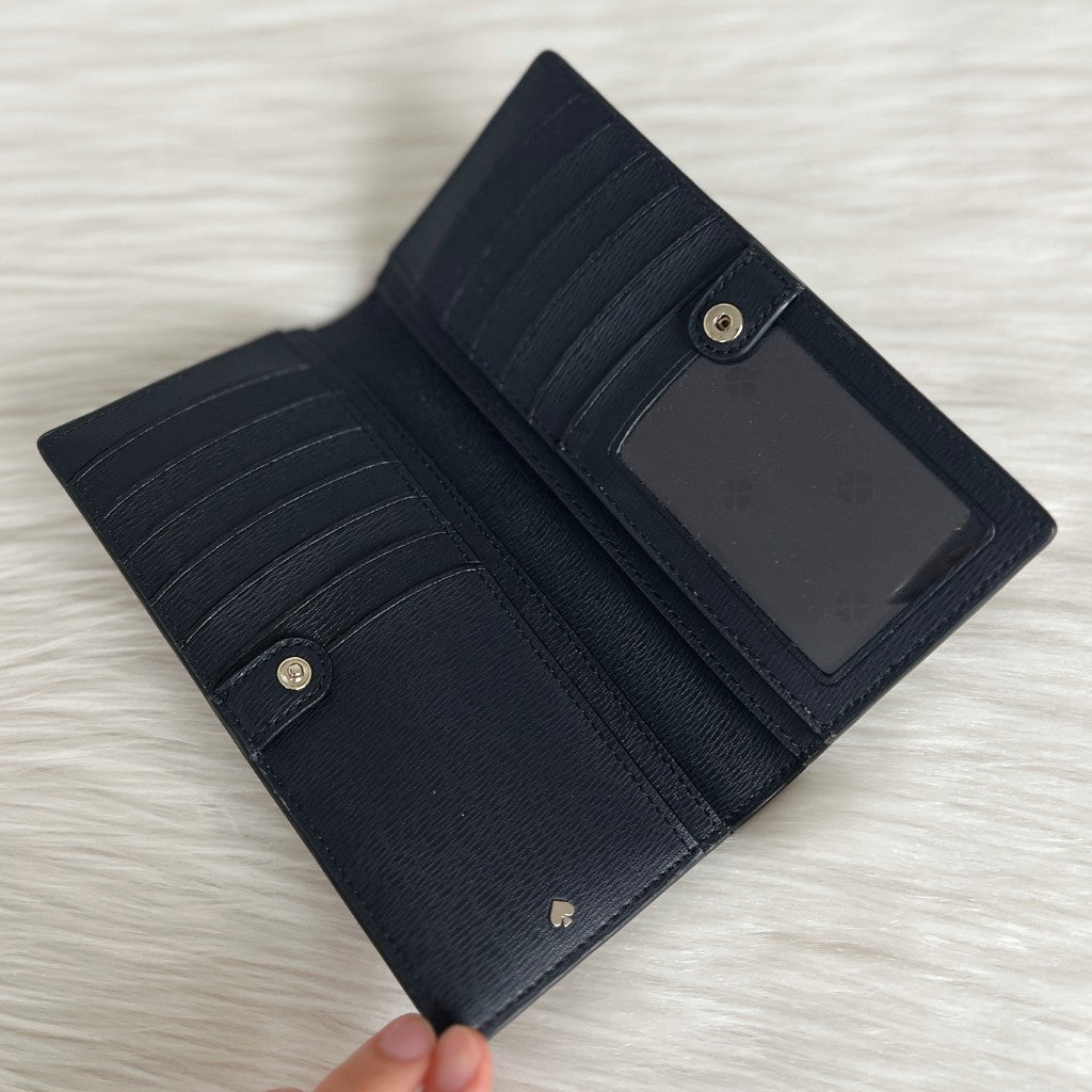 Kate Spade Black Leather Polka Dot Bi-Fold Long Wallet Like New