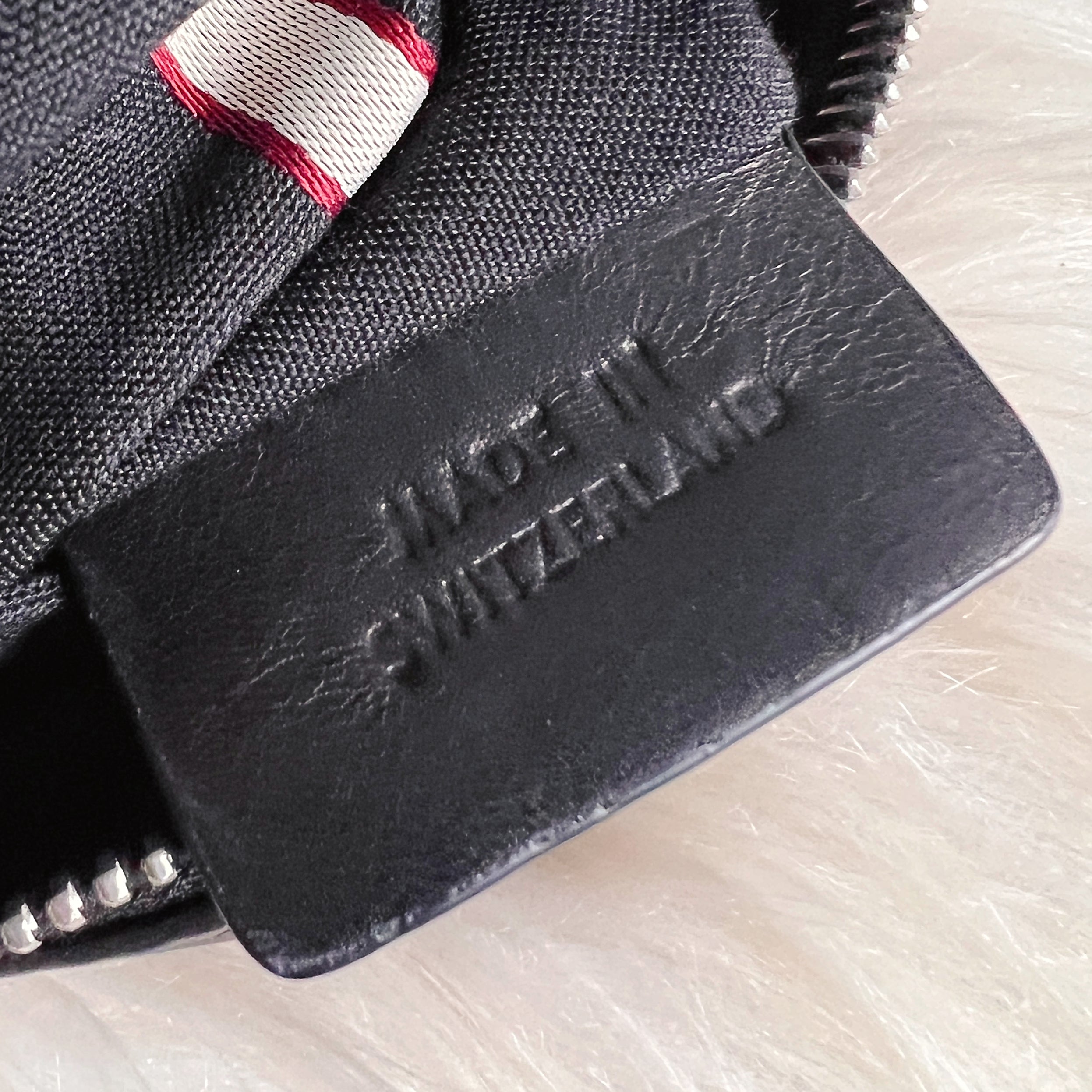 Bally Black Leather Stripe Strap Front Logo Bum Bag Excellent