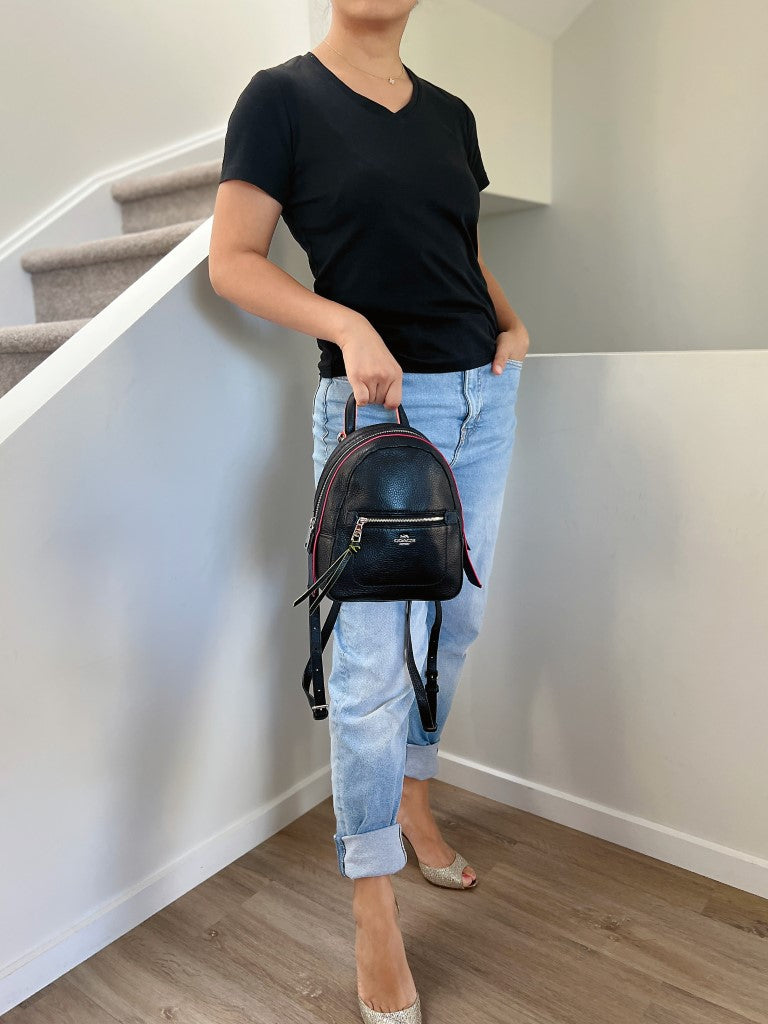 Coach Black Leather Front Logo 3 Way Mini Backpack Like New