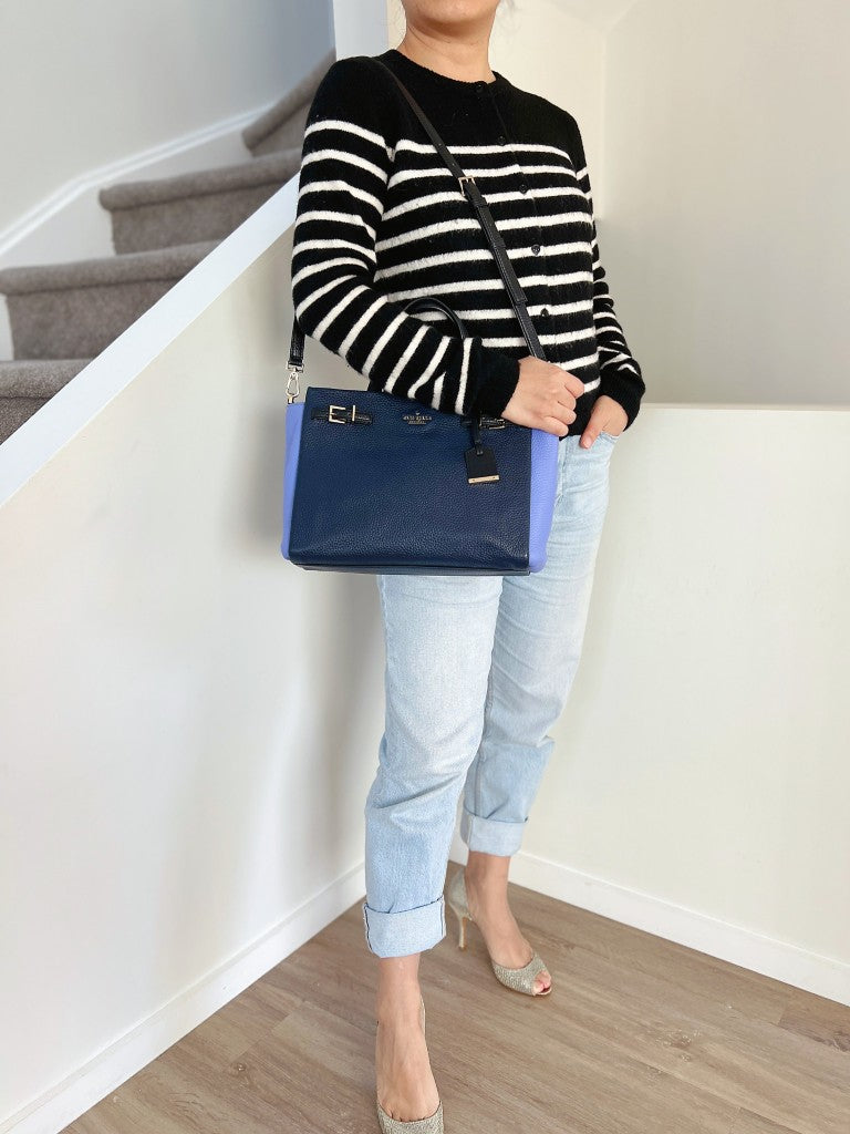 Kate Spade Two Tone Leather Front Logo Career 2 Way Shoulder Bag Like New
