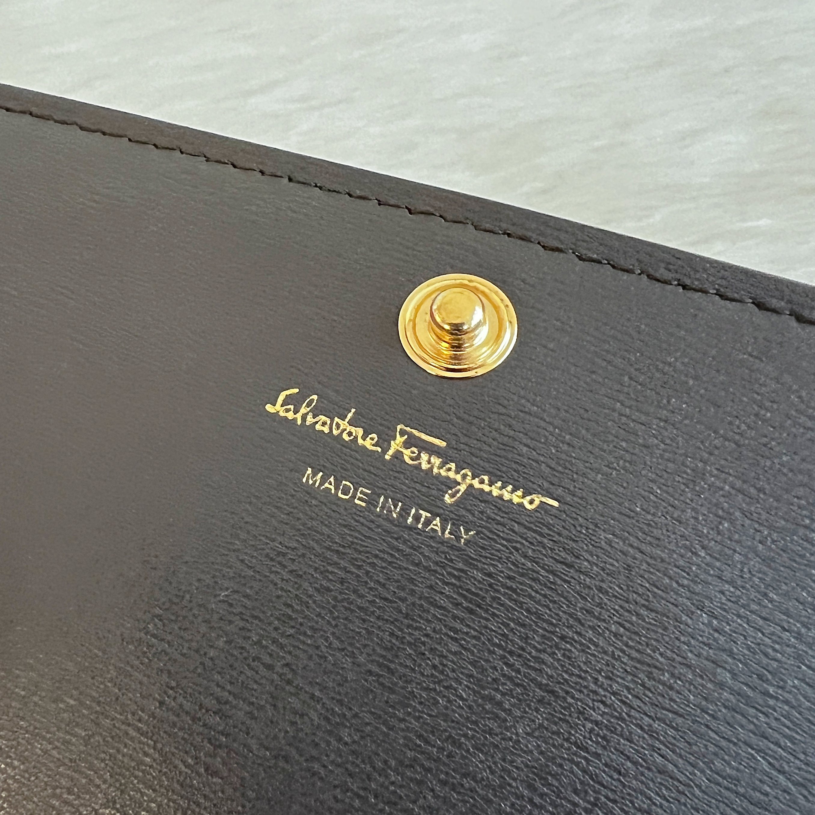 Salvatore Ferragamo Charcoal Leather Gold Chain Shoulder Bag Excellent