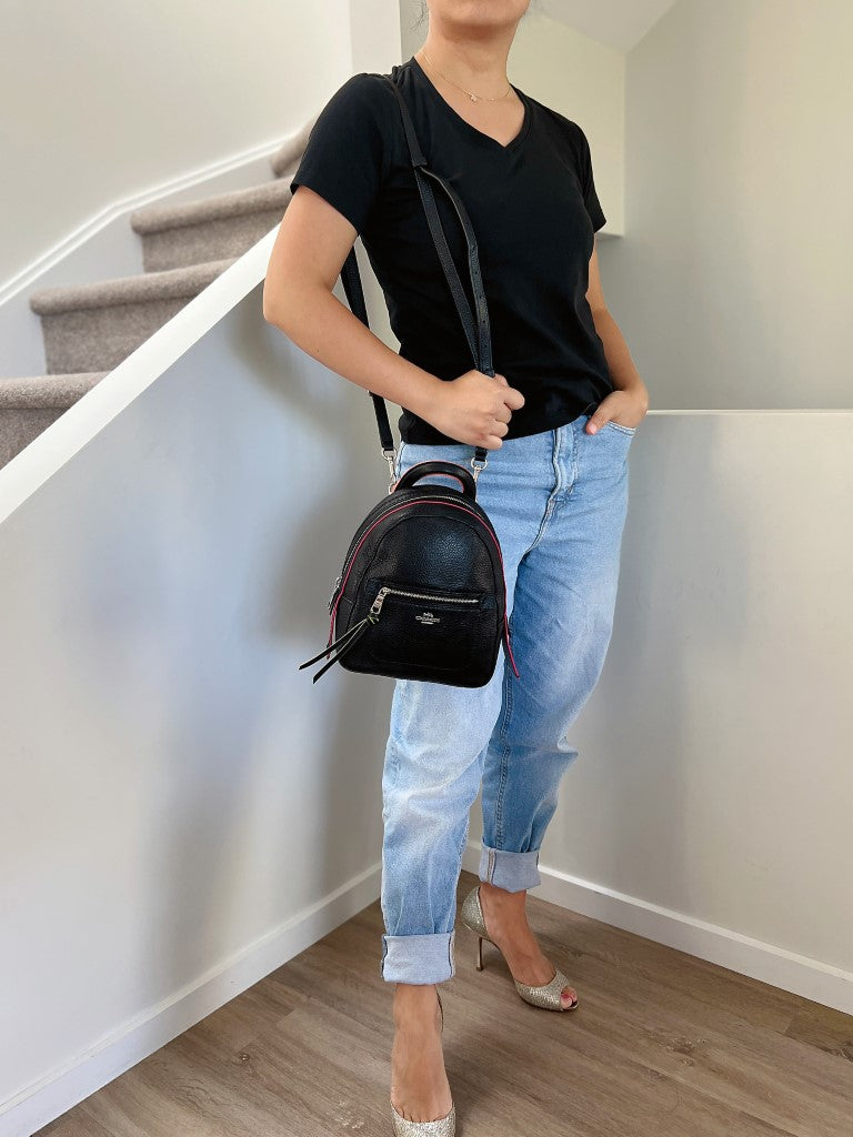 Coach Black Leather Front Logo 3 Way Mini Backpack Like New