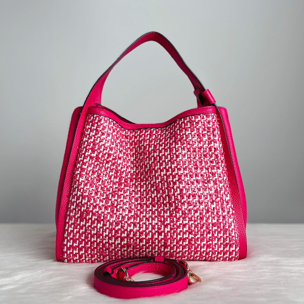Kate Spade Fuchsia Leather Woven Triple Compartment 2 Way Shoulder Bag Like New