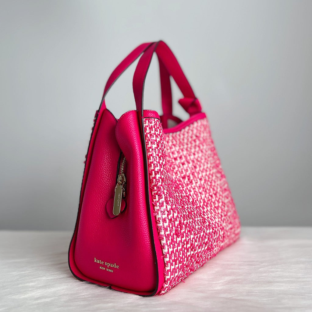Kate Spade Fuchsia Leather Woven Triple Compartment 2 Way Shoulder Bag Like New