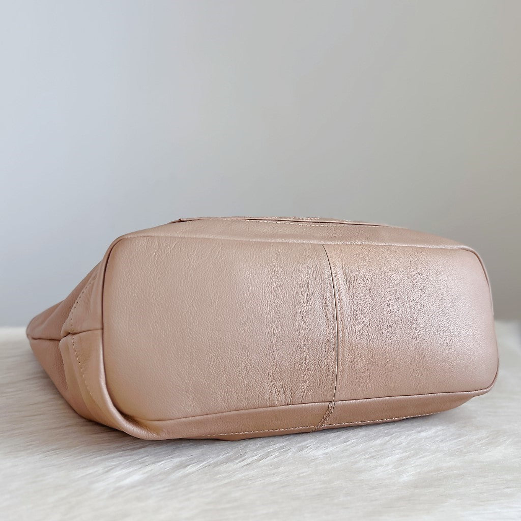 See by Chloe Beige Leather Embossed Logo Detail Carryall Shoulder Bag Excellent