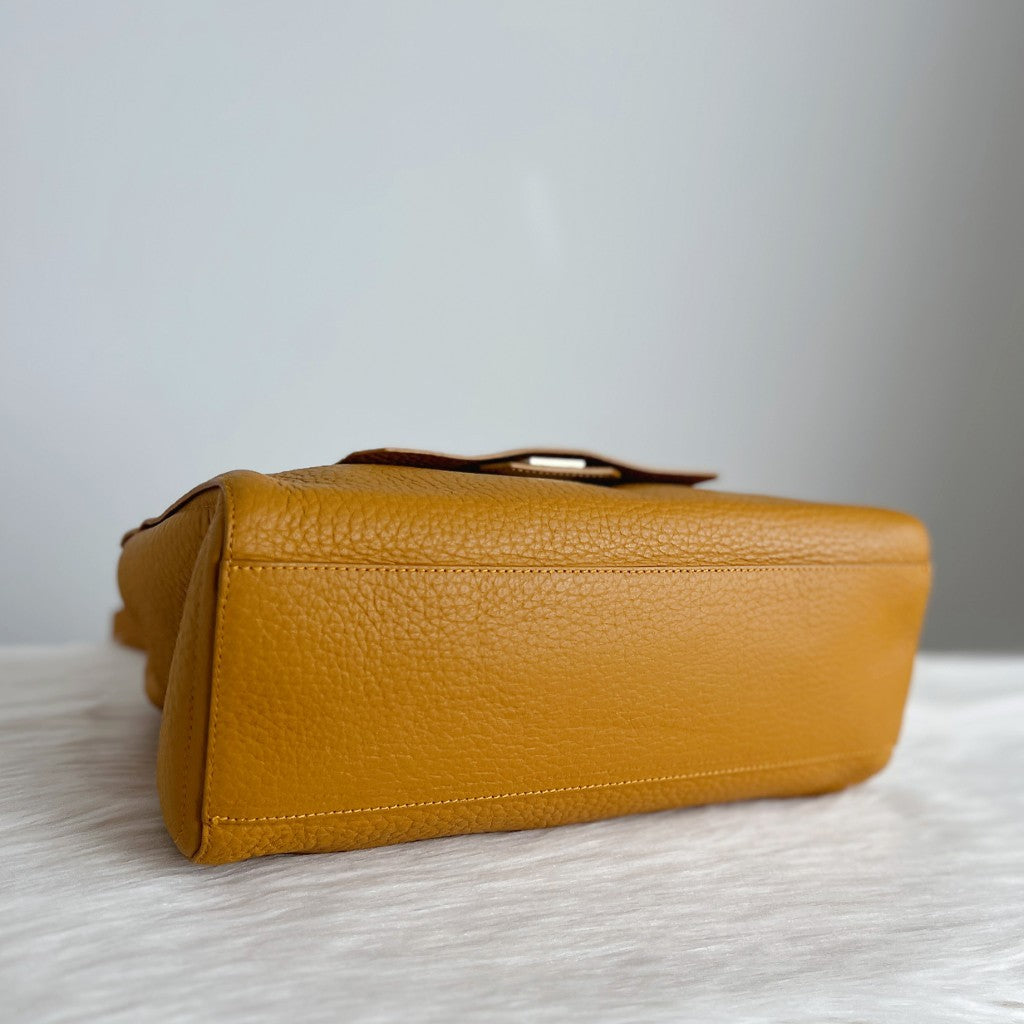 Furla Mustard Leather Front Buckle Shoulder Bag Excellent