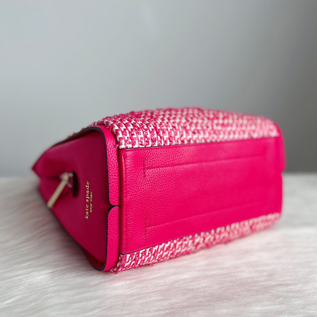Kate Spade Fuchsia Leather Woven Triple Compartment 2 Way Shoulder Bag Like New