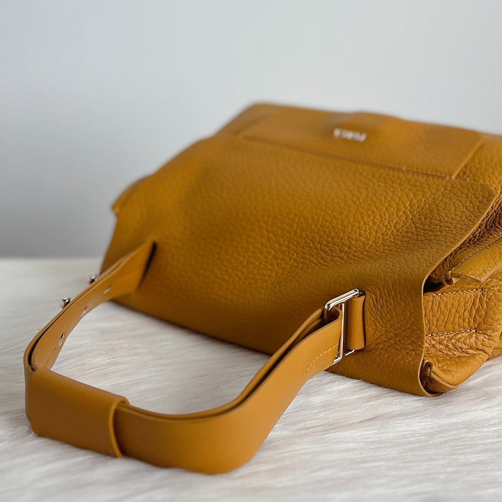 Furla Mustard Leather Front Buckle Shoulder Bag Excellent