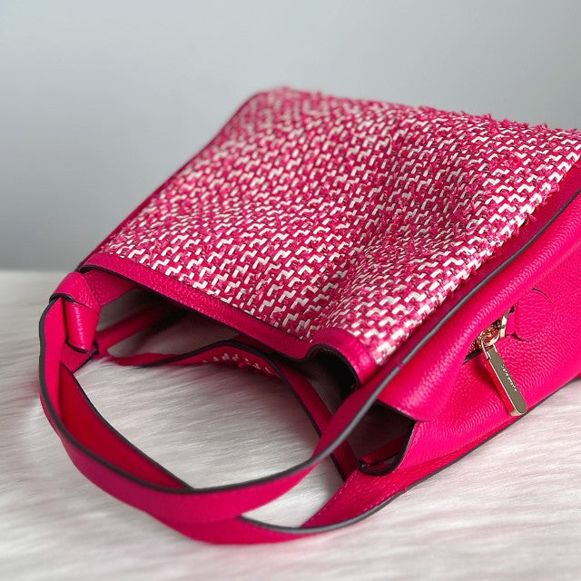 Kate Spade Fuchsia Leather Woven Triple Compartment 2 Way Shoulder Bag Like New