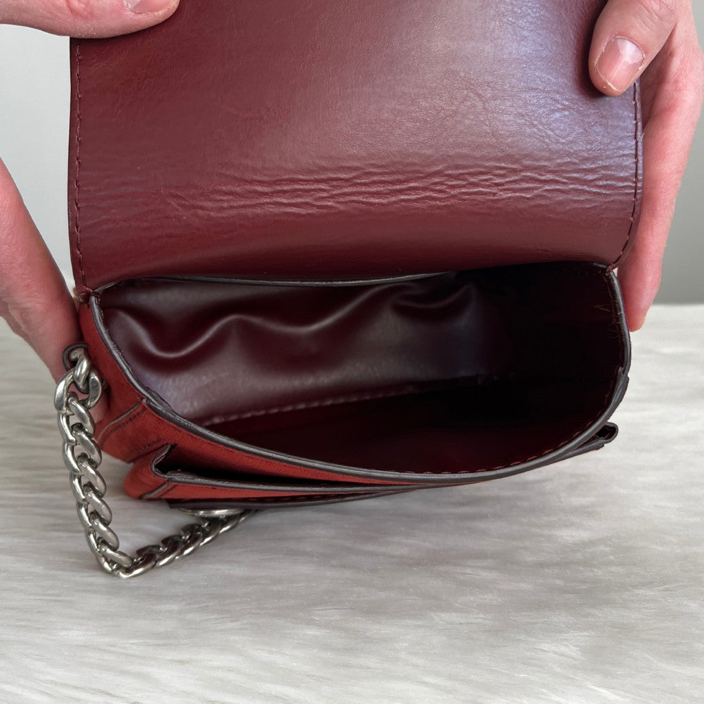 Stella Mccartney Bordeaux Flap Detail Small Crossbody Shoulder Bag Excellent