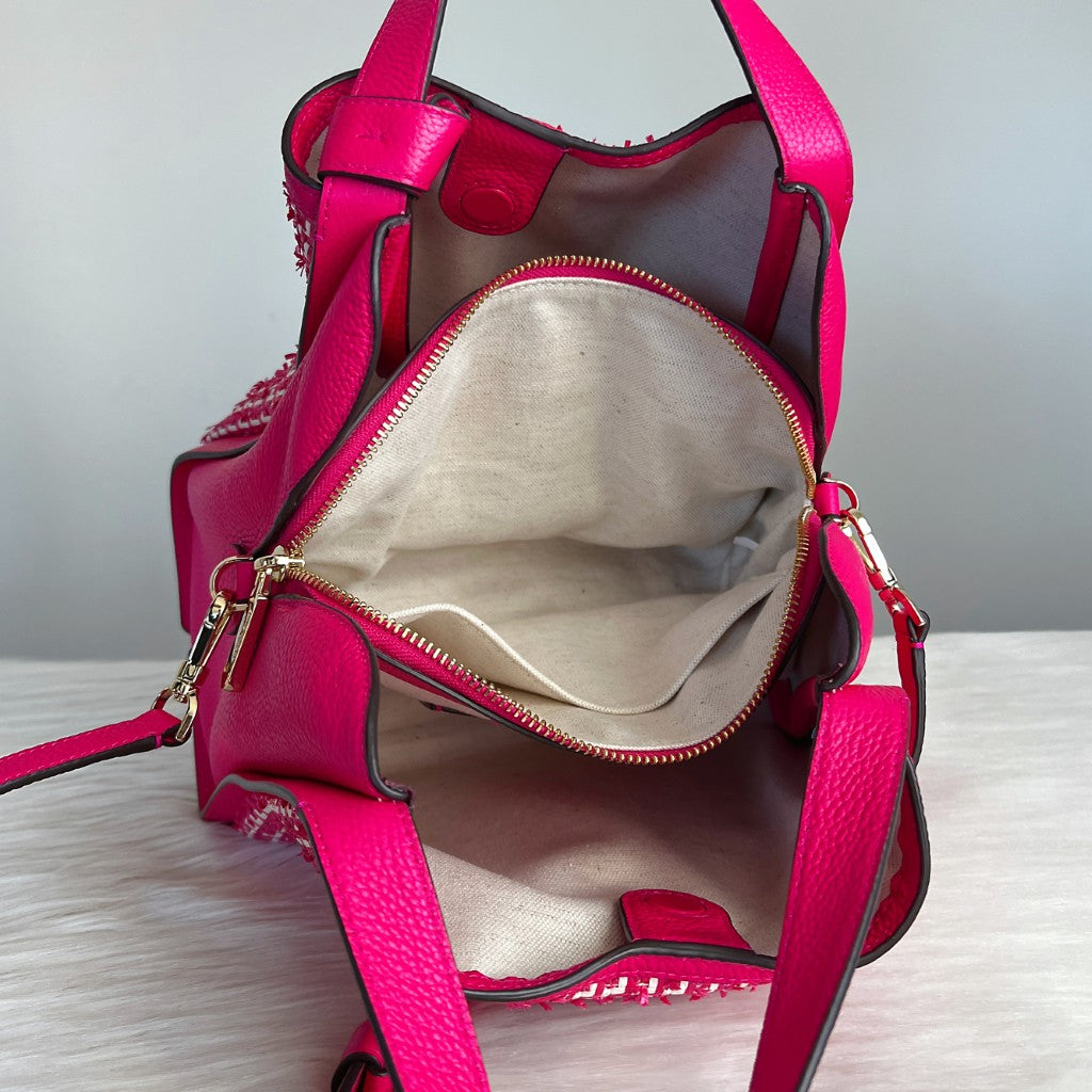 Kate Spade Fuchsia Leather Woven Triple Compartment 2 Way Shoulder Bag Like New
