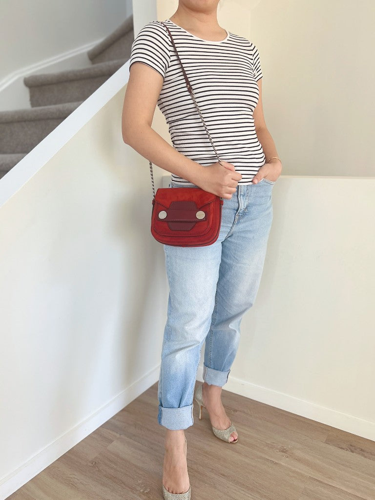 Stella Mccartney Bordeaux Flap Detail Small Crossbody Shoulder Bag Excellent