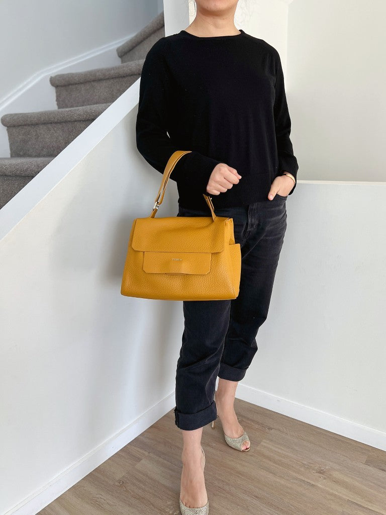 Furla Mustard Leather Front Buckle Shoulder Bag Excellent