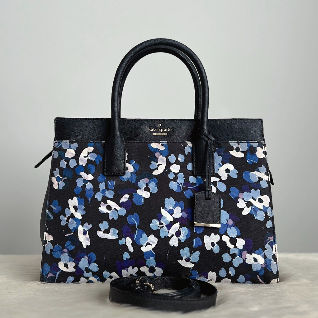 Kate Spade Black Leather Floral Pattern Career 2 Way Shoulder Bag Excellent